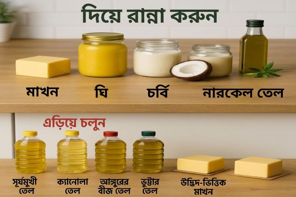 মাখন ও ডালড়া এড়িয়ে চলা: স্যাচুরেটেড ফ্যাট কমাতে বিকল্প ব্যবহার করুন।